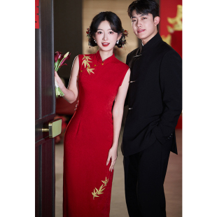 显瘦日常穿 气质高级感修身 红色新中式 新娘订婚改良旗袍敬酒服无袖