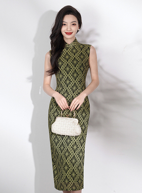 新中式港风文艺绿色高考送考旗袍2025新款年轻款高级感老上海显瘦