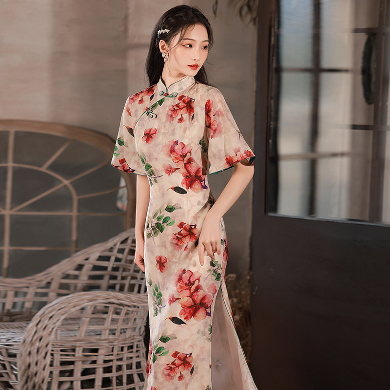 古法改良版旗袍2023年夏季新款复古民国风文艺少女倒大袖素雅优雅
