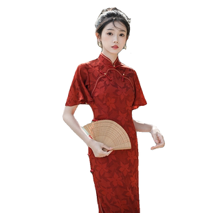 红色复古风倒大袖高考送考旗袍2026新款女复古风气质高端日常可穿