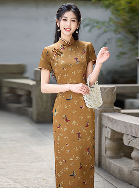 黄色高考送考妈妈穿旗袍2025夏季新款修身显瘦气质高端日常穿优雅