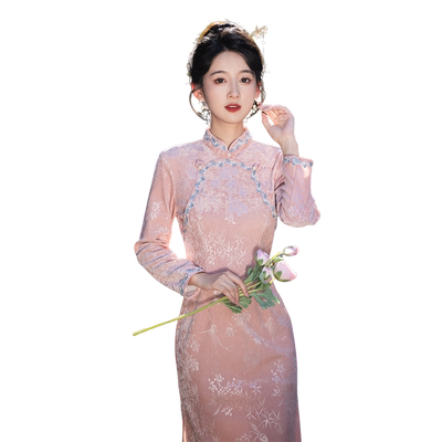 粉色年轻款少女气质高端显瘦旗袍