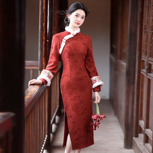 长袖 红色新中式 冬季 2025新款 加绒加厚订婚礼服 旗袍敬酒服新娘冬装