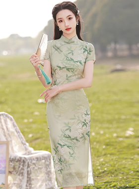 绿色高考送考改良旗袍2026年轻款气质高端素雅日常可穿连衣裙夏季