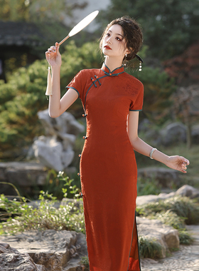 红色高考送考旗袍2025年夏季新款年轻款少女复古民国风旗开得胜女