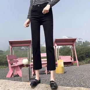 加绒黑色高腰直筒牛仔裤女2025爆款宽松秋冬穿搭显瘦小个子九分裤