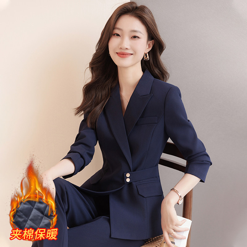 加棉西装外套女冬季加厚职业气质珠宝店酒店餐饮美容院工作服套装