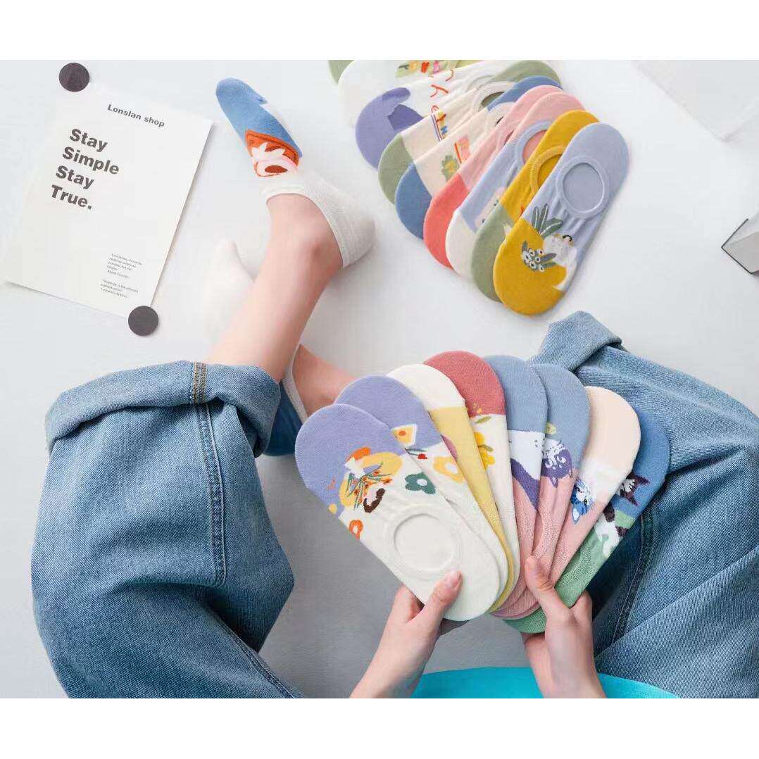 吉林鹿人女袜春夏精梳棉浅口隐形卡通甜美防脱船袜6030爆款包邮