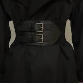 饰 松紧装 腰带女双扣黑色超宽腰封配风衣毛衣衬衫 连衣裙子2024新款