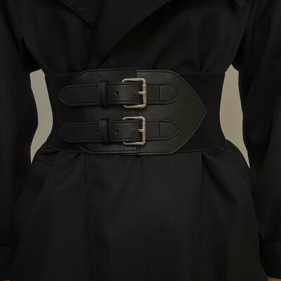 腰带女双扣黑色超宽腰封配风衣