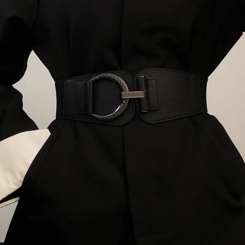 欧美宽松紧皮质黑色腰带