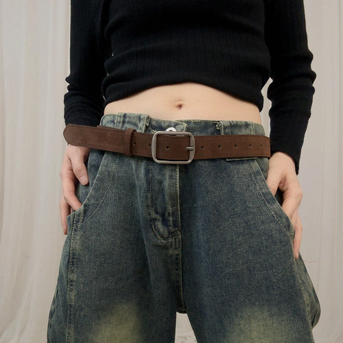 复古绒面棕色腰带女款皮带