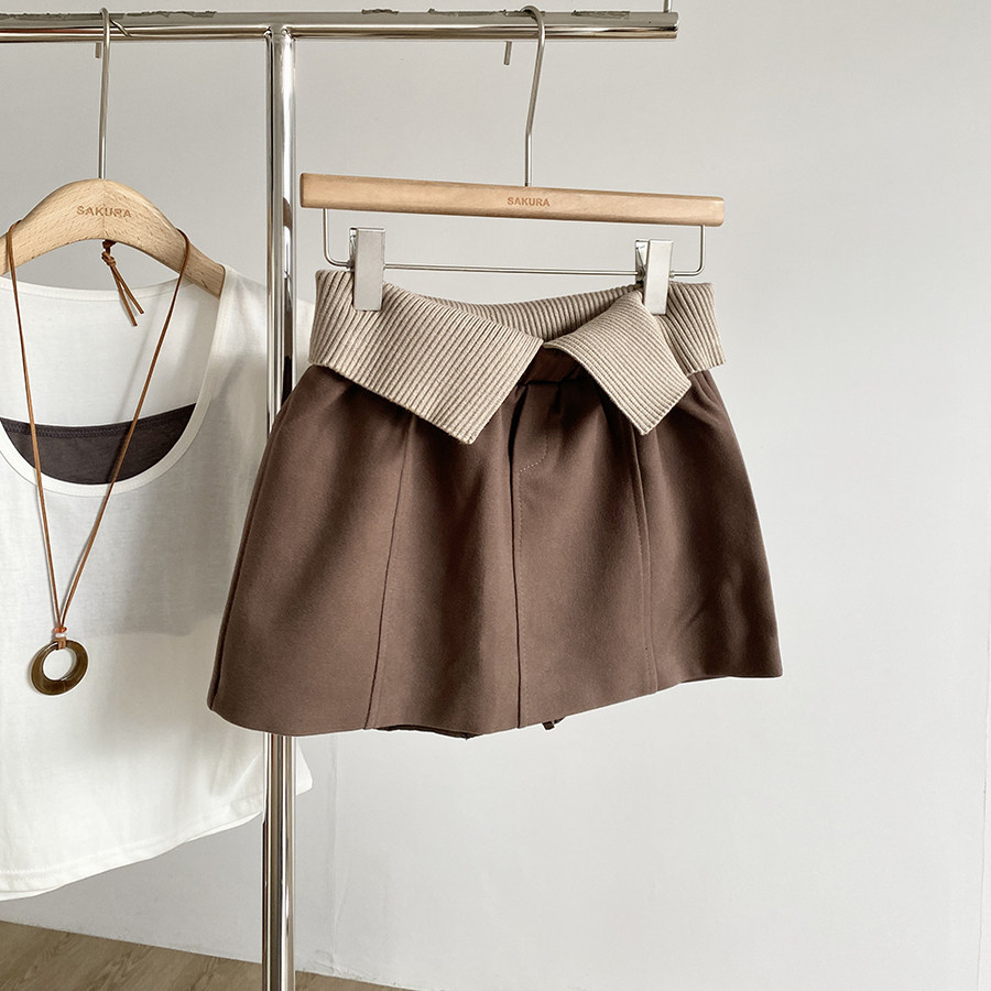 设计感翻边高腰毛呢半身裙女秋冬新款韩系百搭辣妹高级感显瘦短裙