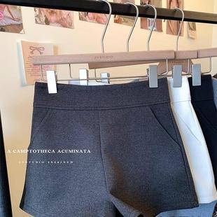 显瘦百搭小个子a字阔腿热裤 灰色高腰毛呢休闲短裤 女秋冬2025新款