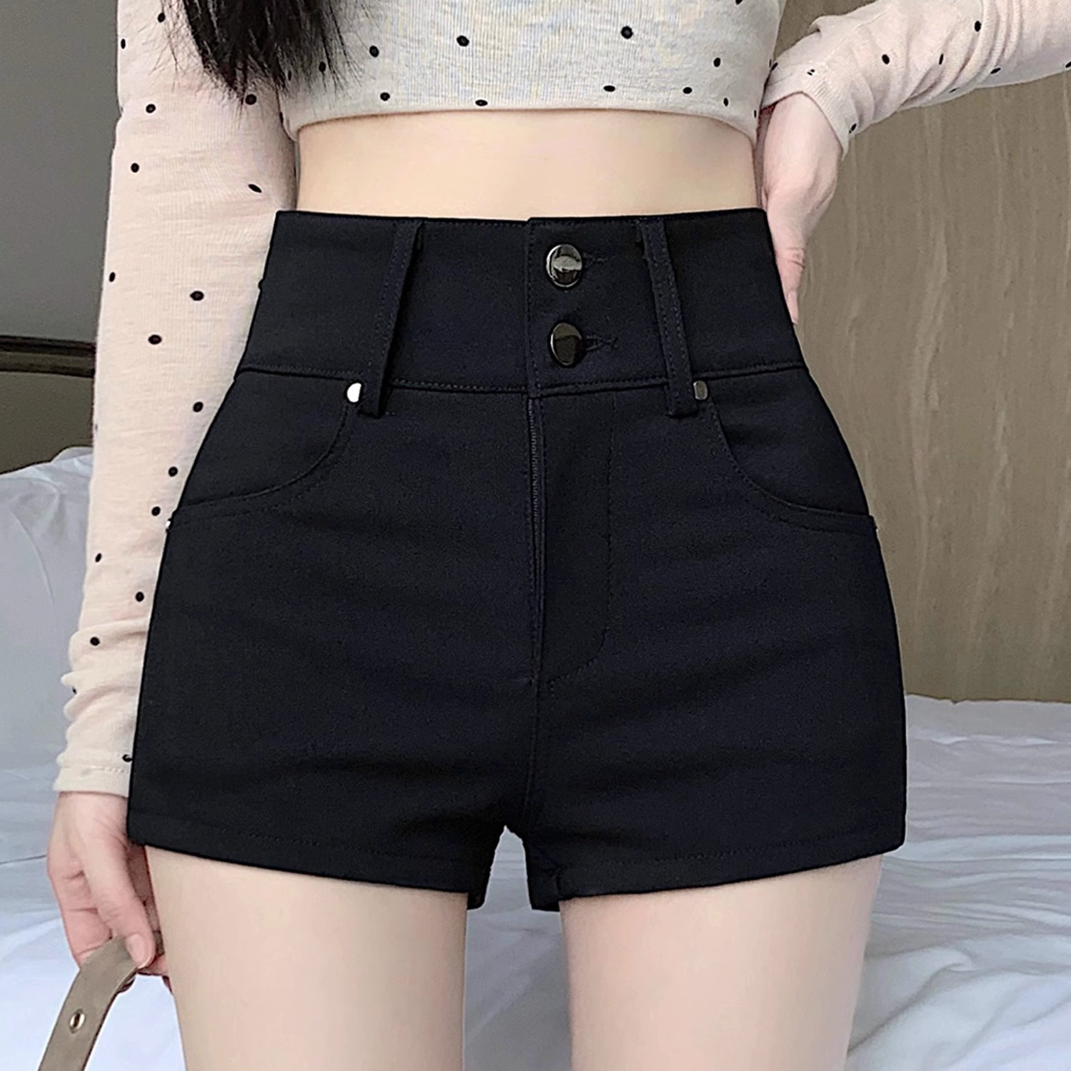 黑色高腰显瘦短裤女夏季2026新款防走光紧身辣妹百搭a字包臀热裤,女装/女士精品,休闲裤,淘宝优惠券,粉丝福利购,淘宝优惠卷