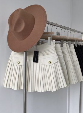 白色百褶裙半身裙女秋冬款防走光a字设计感小众高腰显瘦毛呢短裙