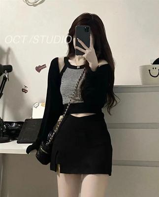 甜辣开叉半身裙a字包臀短裙裤裙