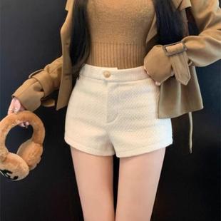 高腰显瘦小个子通勤a字休闲裤 白色小香风毛呢短裤 女秋冬205新款