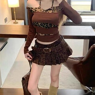 辣妹风豹纹半身裙女秋冬2025新款 显瘦辣妹高腰百搭A字短裙 修身