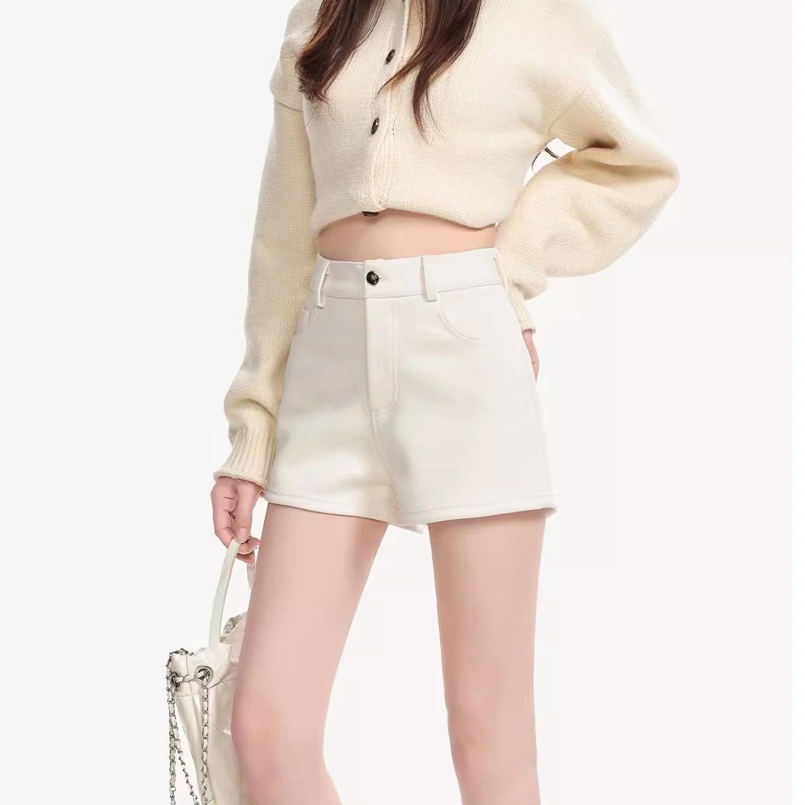 加厚加绒直筒短裤女秋冬白色紧身包臀裤高腰休闲裤子百搭a字靴裤