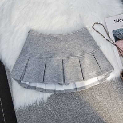 灰色百褶半身裙女秋冬2025新款低腰显瘦小个子辣妹防走光卫裙短款