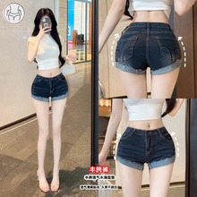 美式辣妹低腰丰胯牛仔超短裤女夏季新款修身显瘦弹力紧身包臀热裤