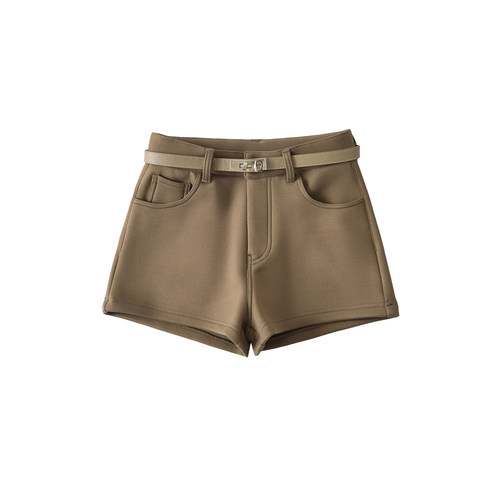 高腰显瘦卡其色短裤女秋冬新款加绒百搭辣妹气质通勤a字直筒热裤