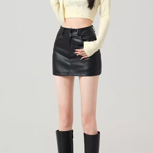 黑色pu皮裙高腰半身裙女2025年秋冬新款a字内衬小个子包臀短裙裤