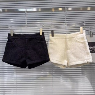 高腰显瘦辣妹简约休闲超短阔腿热裤 小香风毛呢短裤 女秋冬2025新款