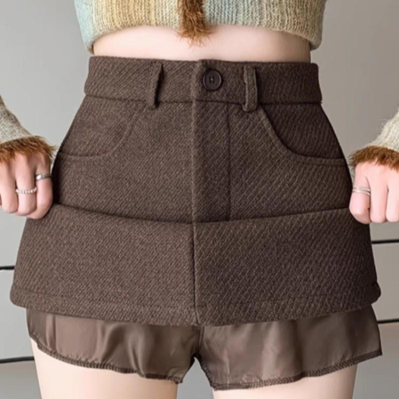 咖色高腰毛呢半身裙女秋冬2025