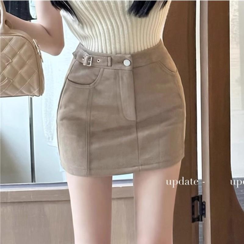 复古时尚麂皮绒半身裙女秋冬2025