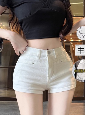 白色丰胯牛仔短裤女夏季新款小个子紧身弹力显瘦包臀a字热裤子潮