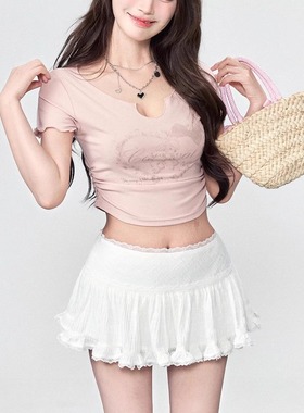 白色花边半身裙女夏季2025新款高腰显瘦辣妹性感a字蓬蓬蛋糕短裙