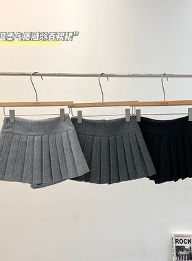 灰色毛呢百褶裙女秋冬2025新款高腰显瘦辣妹性感防走光百搭超短裙