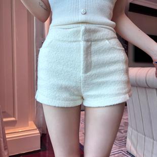 设计感小个子通勤百搭宽松直筒热裤 小香风毛呢短裤 女秋冬2025新款