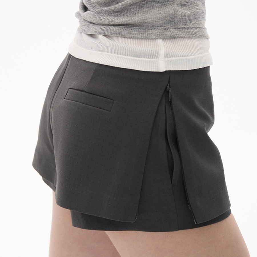 灰色低腰西装裙裤女秋冬2025新款辣妹侧拉链开叉包臀迷你半身短裙