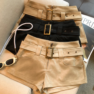 高腰显瘦辣妹性感包臀百搭热裤 女秋冬2025新款 麂皮绒休闲短裤 美式