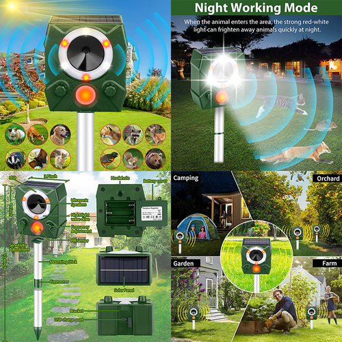 Explosive ultrasonic dog repellent and solar bird repellent