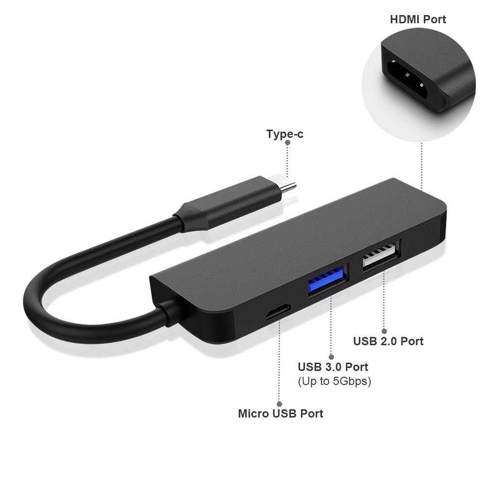 Usb C Hub 4 In 1 Multi Port Type-C Adapter To 4K Hdmi