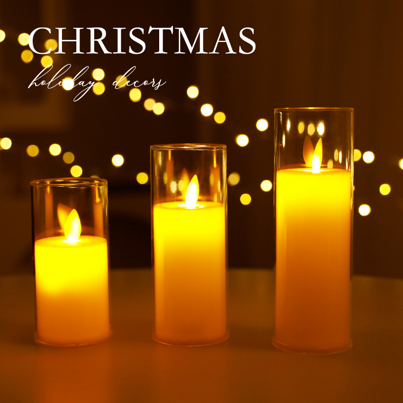 Christmas cylindrical candle light simulation flame swing