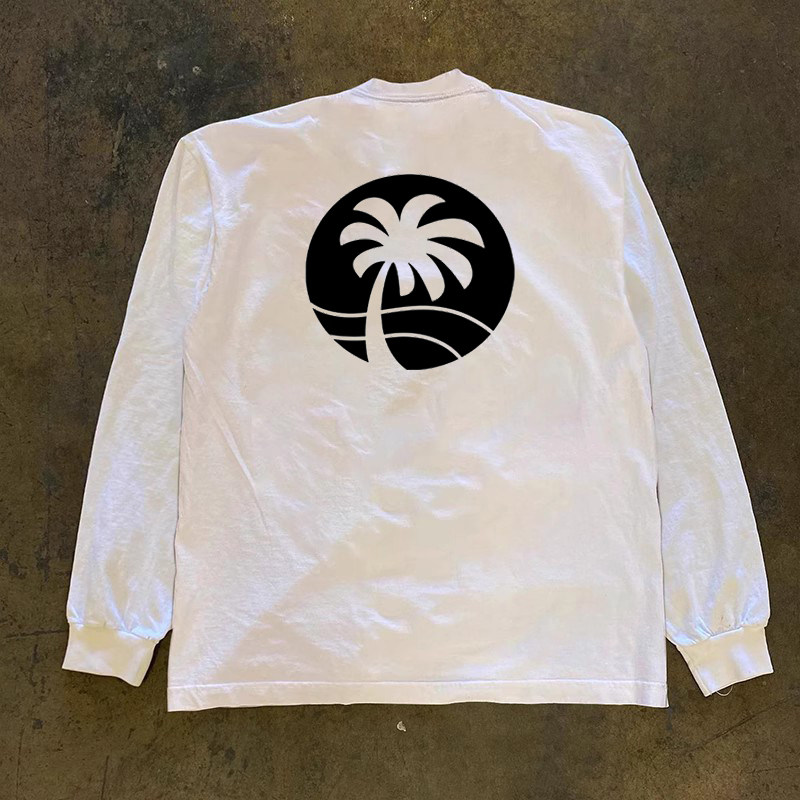 BOMBA STUDIO 250G 헤비급 인 트렌디 브랜드 코코넛 나무 디자인 심플하고 활용도가 높은 커플 긴팔 티셔츠