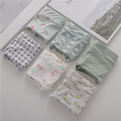 6条中腰冰丝内裤 女无痕可爱卡通印花绿色牛奶丝少女学生三角裤 头