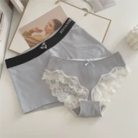 Синяя хлопковая парная одежда для влюбленных, цветное нижнее белье подходит для мужчин и женщин, сексуальные штаны, средняя посадка