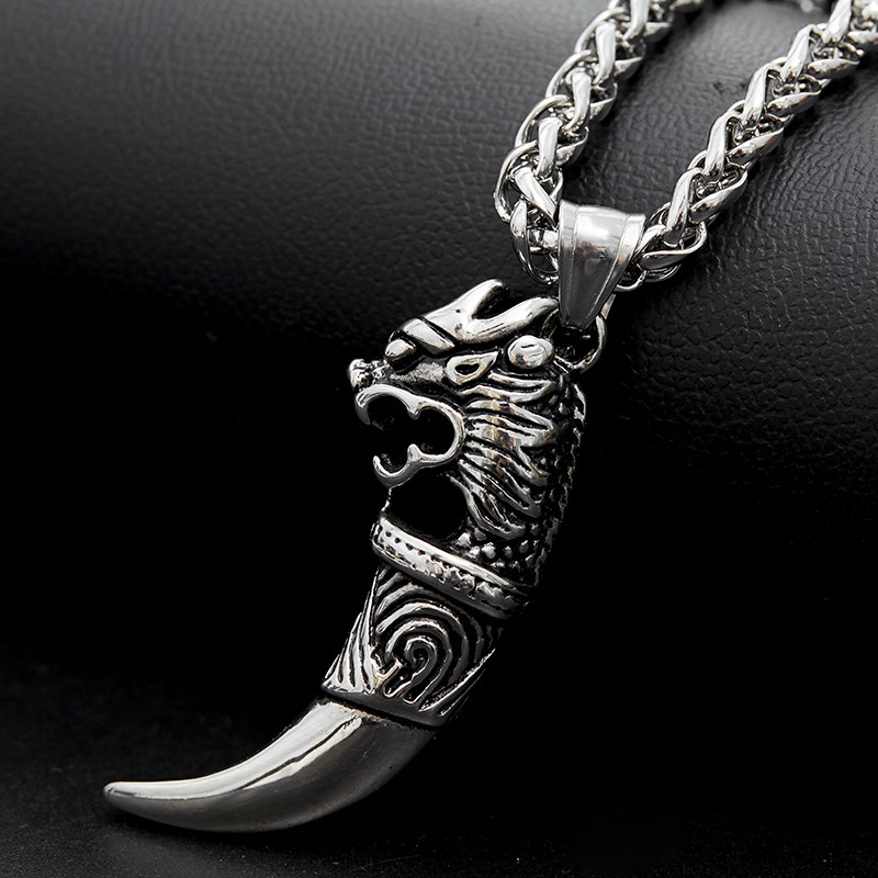 欧美个性设计时尚潮流老虎狼牙龙角钛钢吊坠项链痞帅嘻哈锁骨链