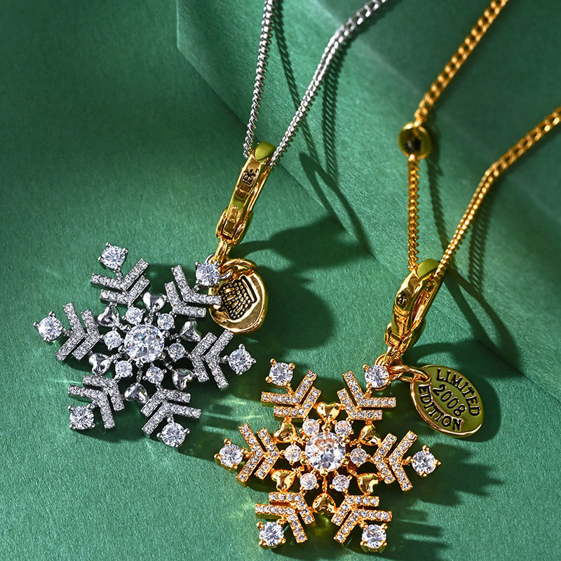 复古轻奢锆石满钻雪花吊坠 金银两色爱心雪花氛围感百搭饰品包挂