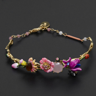 ins风小众时尚珐琅彩水晶渐变花朵花苞宝石蝴蝶瓢虫手链百搭手饰