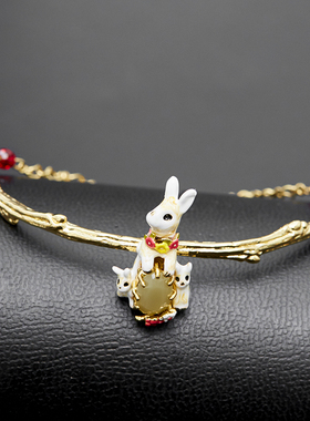花朵生肖白色兔子半手镯手链宝石