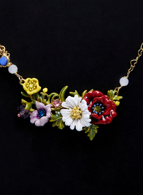 水晶花朵雏菊瓢虫毛衣链珐琅彩女