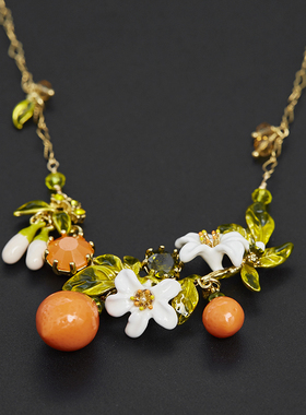 清新白色百合花朵橙子水果项链女