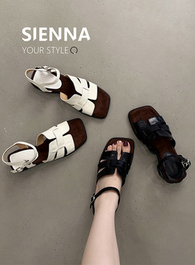 SIENNA法式镂空真皮平跟凉鞋